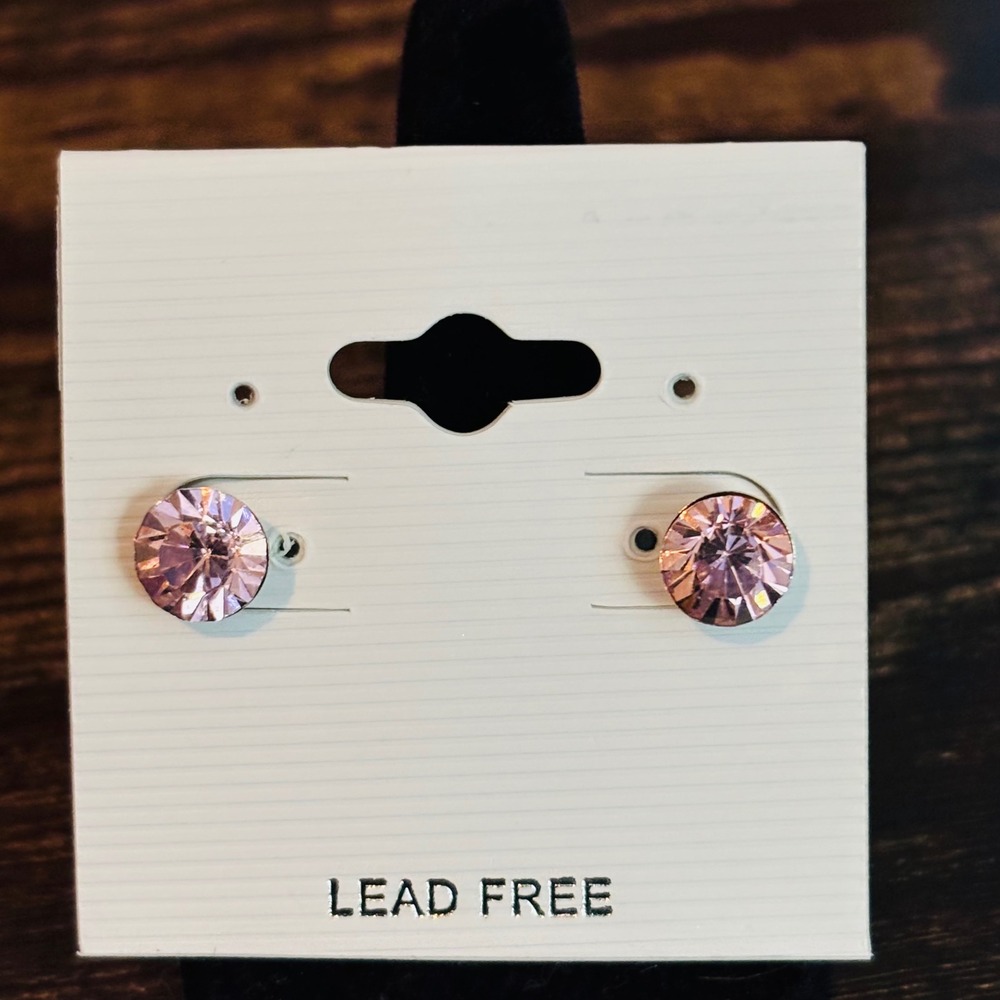 Pink Crystal Stud Earrings Round Cut Lead Free Sparkly Jewelry